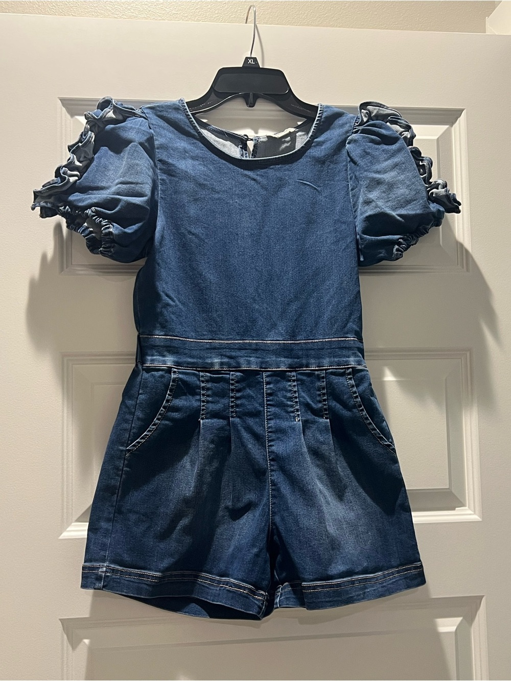 Habitual Dark Blue Denim Puff Sleeve Romper